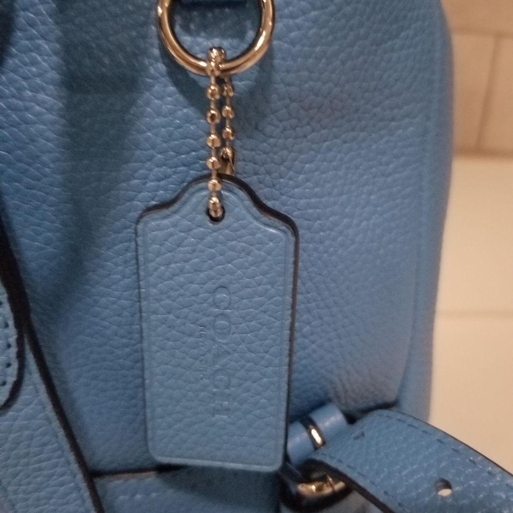 SOLD! NWOT! Coach Mini Turnlock Rucksack Backpack Pebbled Leather Azure Blue - Picture 9 of 16